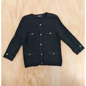 Jones New York Signature Sz M  Black Knit Button Front Cardigan Sweater Preppy